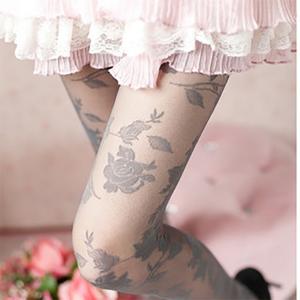 欧美复古浮雕玫瑰花性感小网格超薄连裤袜